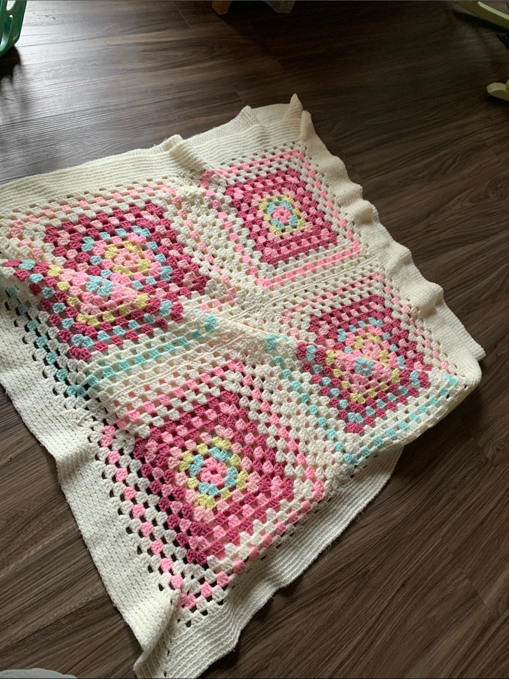 Handmade Cream and Pink Crochet Granny Square Throw Blanket like Natural Life
